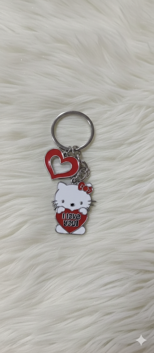 Heart and kitty keychain