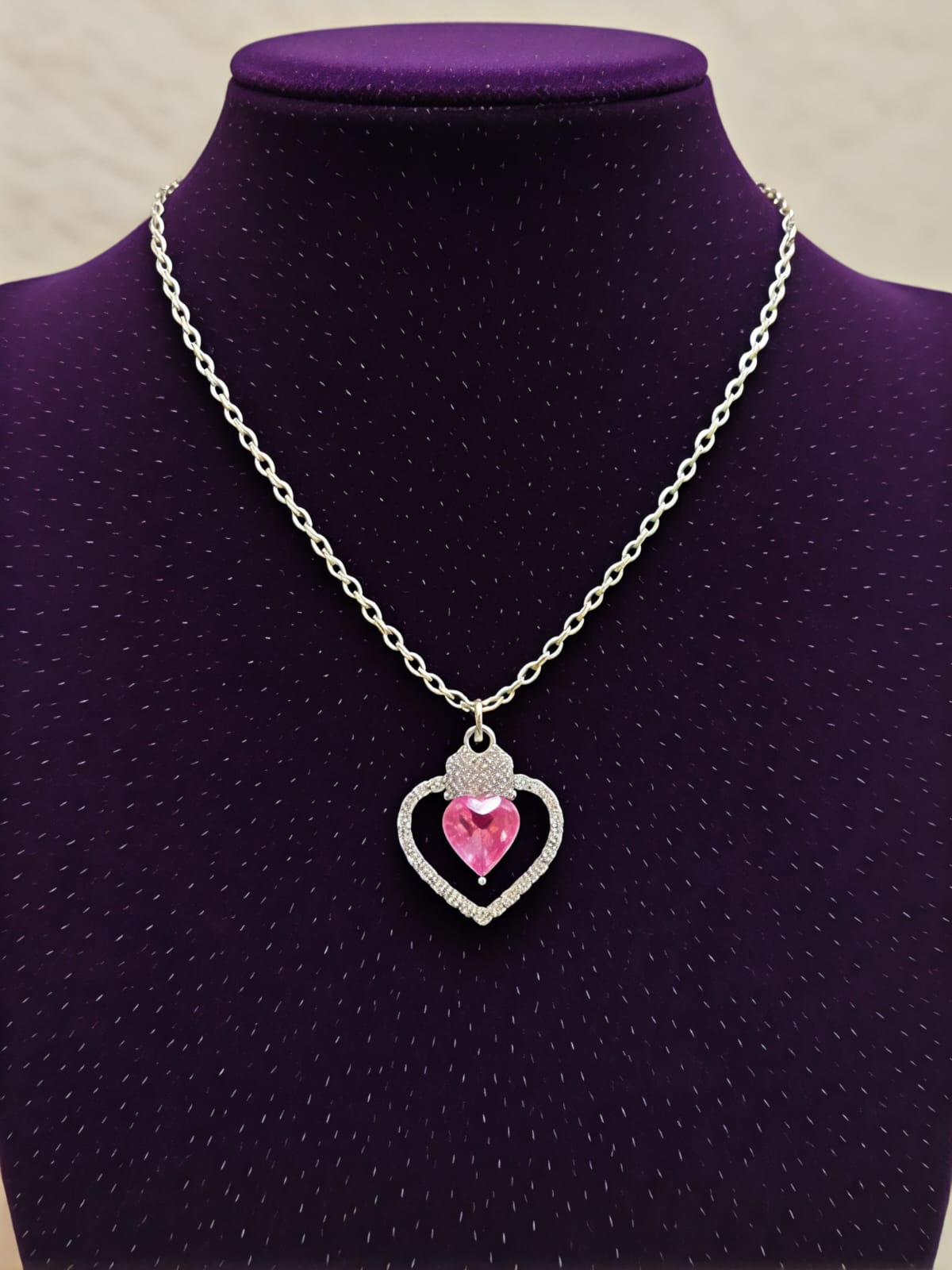 Anti-Tarnish Pink Hearted Neck Piece