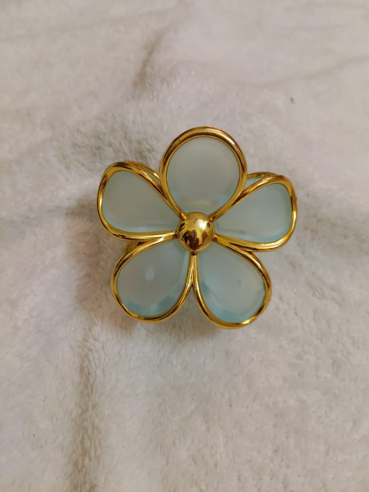 Gold Rimmed Enamel Flower Claw - Blue