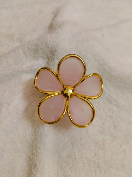 Gold Rimmed Enamel Flower Claw - Pink
