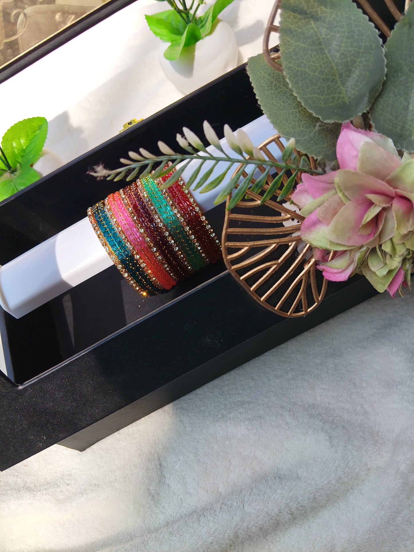 Heart Glass Bangles - Valaikappu Mix