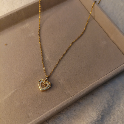 White Stoned Block Heart Necklace