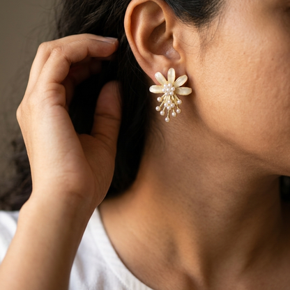 Pearl Drop Flower Stud