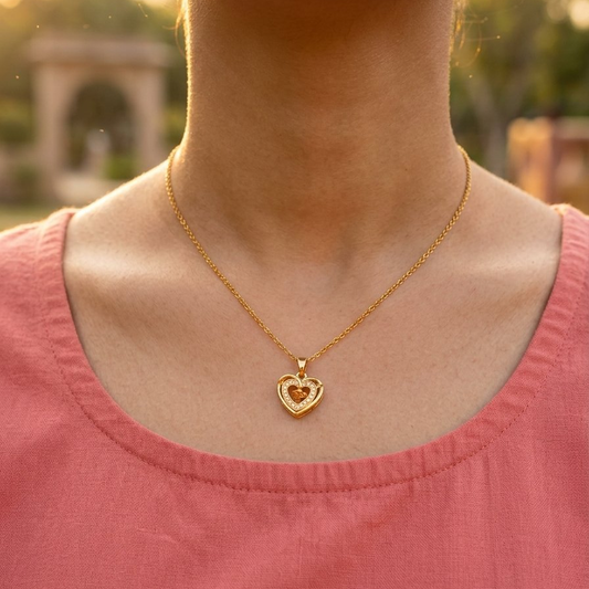 White Stoned Block Heart Necklace
